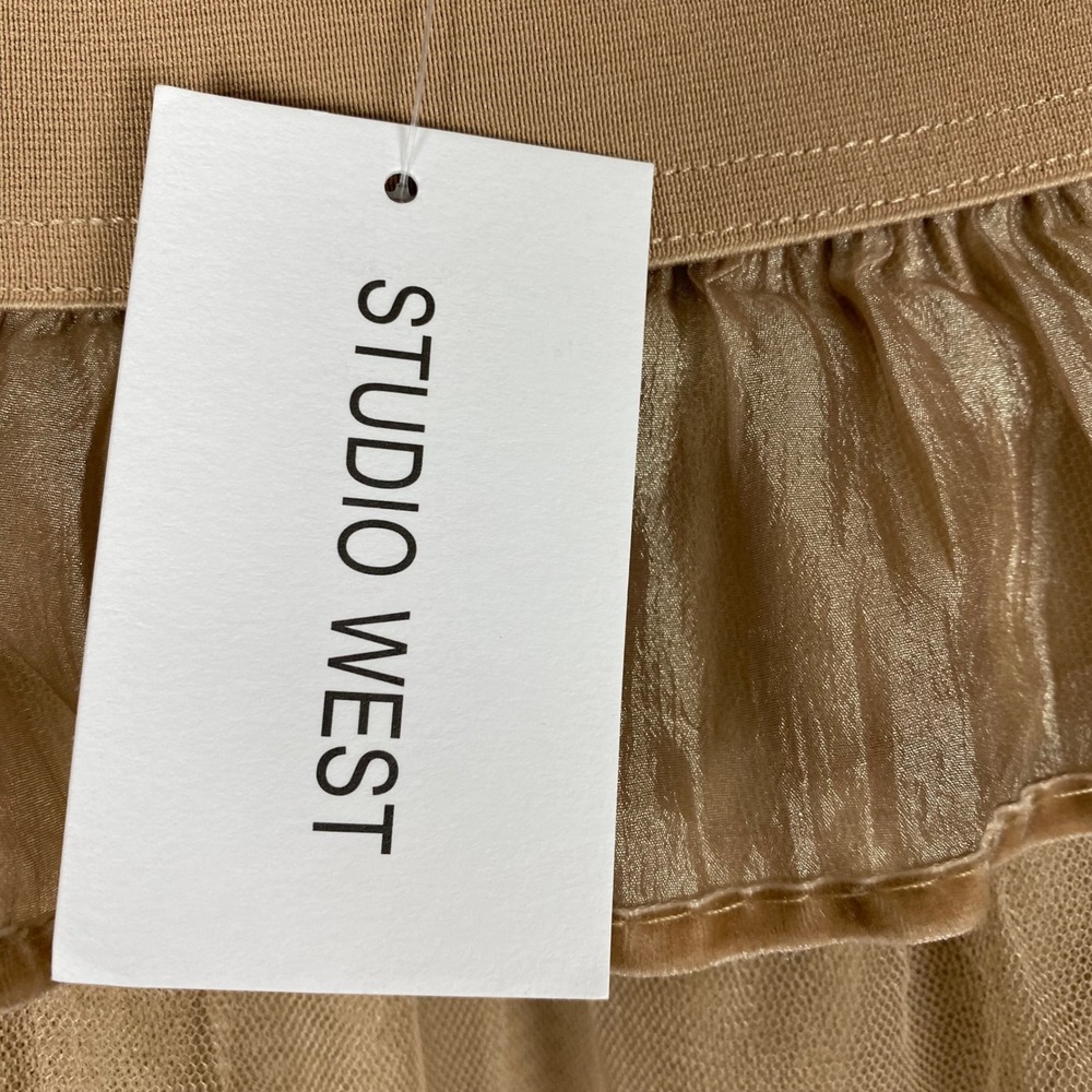 Studio West Tiered Ruffle Tulle Velvet Trim Maxi Skirt Womens S Champagne NEW - Picture 4 of 9